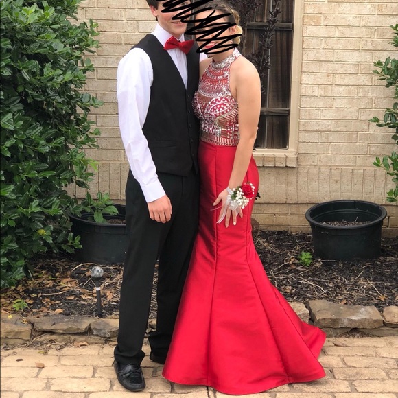 red rachel allan 2 piece prom dress - Picture 3 of 6